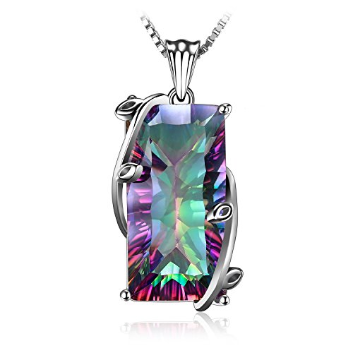 JewelryPalace Multicolor Luxurious 15.2ct Rectangle Genuine Mystic Quartz Pendant Necklaces for Women, 14K White Yellow Rose Plated Gold 925 Sterling Silver Natural Gemstones, 18 Inches Chain
