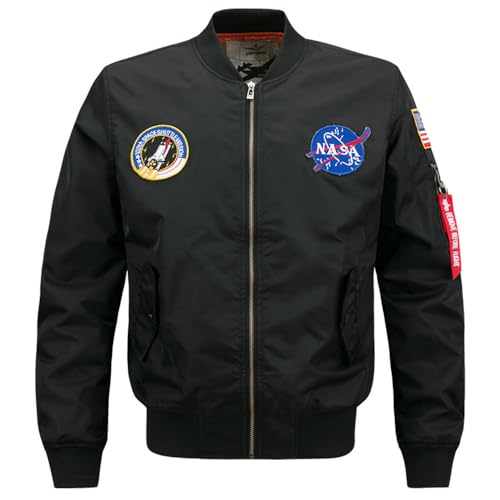 BININBOX Chaqueta de aviador militar para Hiombre Chaqueta bomber ajustada con bordado Otoño invierno primavera (FR/ES, Letras, 4XL, Regular, Regular, Negro)