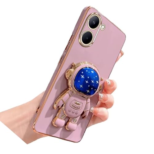 Nadoli pour Oppo Realme C33 Bleu Étoile Astronaute Invisible Béquille Coque,Ultra Mince Placage Astronaute Pliant Supporter Antichocs Silicone Flexible Coque Housse Étui de Potection