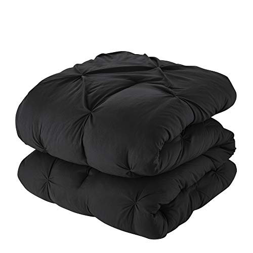 Image of Queen Comforter Set 8 Piece Bed in a Bag with Bed Skirt, Fitted Sheet, Flat Sheet, 2 Pillowcases, 2 Pillow Shams, Queen, Pintuck Black