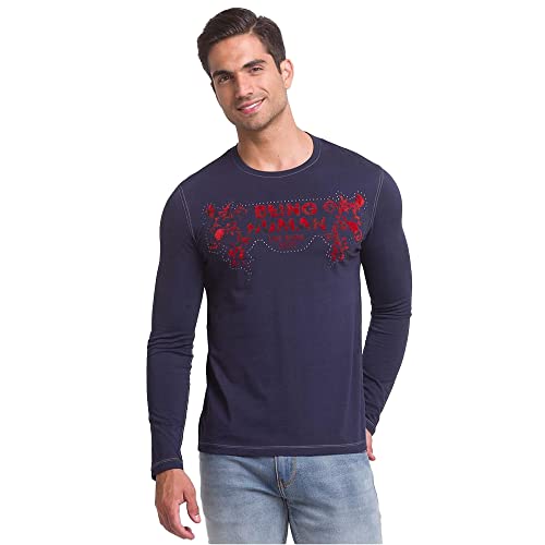Image of Being Human Blue Slim Straight Fit Men's Long Sleeves T-Shirt Clothing