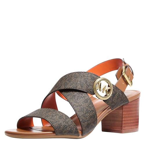 Michael Kors Women's Vera Flex Mid Sandal, Gold-Tone Hardware, Brown, 7 by Michael Kors - Used condition - US$120.07
