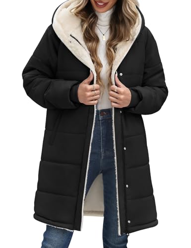 Vancavoo Wintermantel Damen Winterjacke Warm Gefüttert Steppmantel Winterparka Winter Jacket Mäntel Parka Frauen Daunenmantel mit Kapuze,Schwarz,M