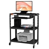 Extra Large 3 Tier Rolling Cart with Power Strip - Heavy Duty Utility Cart Rolling Computer Cart - 14 Gauge 2mm Durable Utility Cart - Supports Up to 300 LBs (34'' x 18'' x 41.75'')