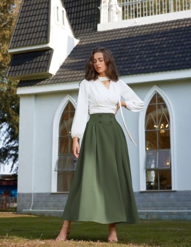 Scarlet Darkness Long Skirts for Women Maxi High Waisted A Line Skirt Renaissance Skirt with Pocket Olive Green S — view 4