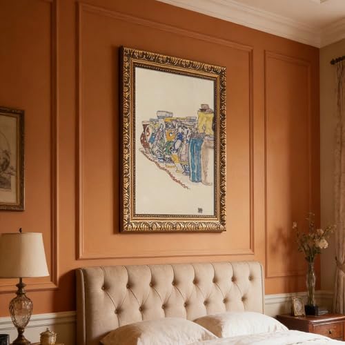 Toile Egon Schiele pichets de paysans déco murale tableau encadré 40x61 cm