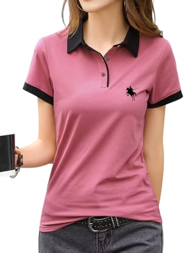 Image of GLASGO Pure Cotton Regular Fit Plain Solid Classic Polo Collar Half Sleeve T-Shirt for Women (Colors: Black, Brown, Peach, Pink)