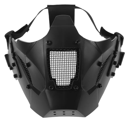 Yardwe Máscara Media Cara Calavera Punk Negra Futurista Samurái para Halloween Máscara Gótica Steampunk para Cosplay y Disfraces Adultos