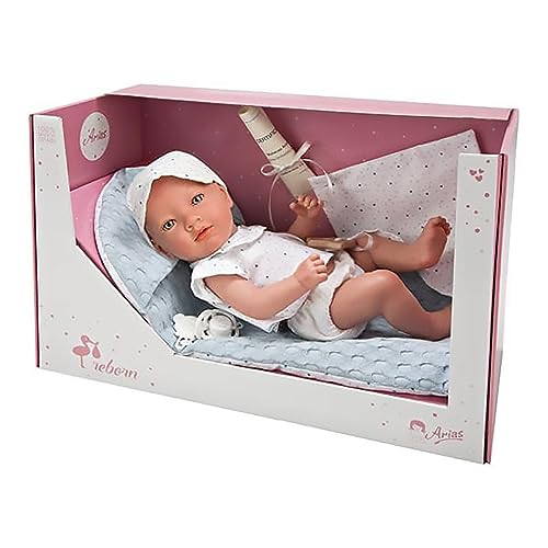 ARIAS Bébé Reborn Claudio Bleu avec Tapis pour Poussette ou Berceau et dou dou Anneau de Dentition