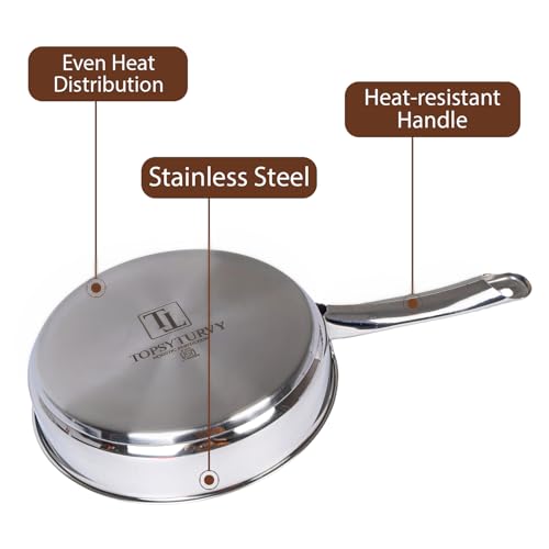 Image of Zaib TOPSYTURVY Stainless Steel Fry Pan 20 CM | Induction & Gas Compatible | Non-Stick, Heavy-Gauge Frying Pan for Cooking & Sauteing