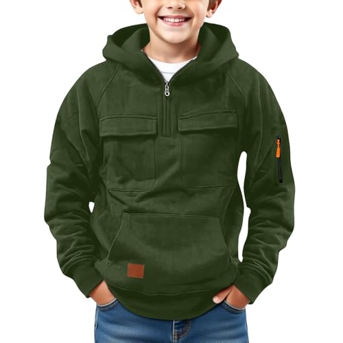 Boys Hoodies Teens Quarter Zip Hooded Sweatshirt Fashion Casual Long Sleeve Pullover Hooded Fall Winter Clothes