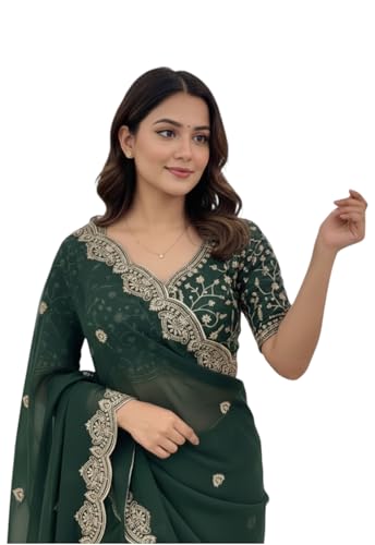 Image of Yashika Women Vichitra Silk Saree with Embroidered Border| Sarees Bollywood Sari | New Sarees | Saree Blouse| Designer Saree (AZ-YS-OG-LADYQUEEN-Parent)