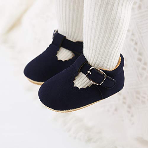 Sofmuo Baby Girl Mary Jane Flats Shoes Non Slip Soft Sole Infant Toddler First Walker Wedding Princess Dress Crib Shoes(A0/Suede/Navy,6-12 Months #TOP3