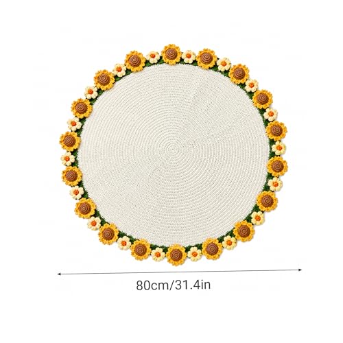 Couverture de fleurs tissée main en coton blanc lait diam 80cm