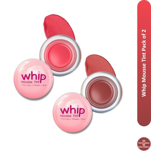 Image of Glam21 Whip Mousse Tint 3-in-1 | Lip, Cheek & Eye Tint | Vitamin E, Jojoba Oil & Shea Butter | Waterproof, Long-Lasting, Highly Pigmented | Lightweight Travel-Friendly Makeup | 4gm Each | Combo Pack Of 2 (Pink Strawberry&Rusty Cranberry)