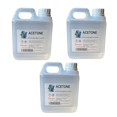 Acetone - Nail Varnish Remover- Solvent & Degreaser - 1Litre - 1000ml (1 Litre Jerrycan x 3)