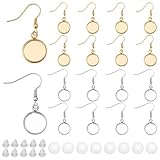 Material de primera calidad:hecho de material duradero., Bandeja de bisel de acero inoxidable de color duradero con ganchos de alambre para aretes con cubierta de vidrio y engaste de cabujón. La versión dorada bañada en oro auténtico de 18k., y combinado con cabujones de vidrio transparente para una apariencia pulida y llamativa.