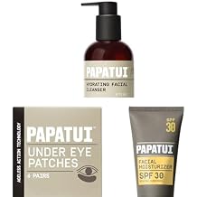 PAPATUI by Dwayne Johnson Hydrating Men's Face Cleanser Unscented 8 oz, Fast-Acting Under Eye Patches for Men 6ct, Hydrating Men's Face Moisturizer with SPF 30 Unscented 2.5 fl oz