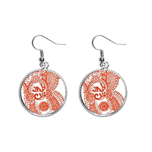 Pendientes colgantes de plata con diseño de cabeza de ópera roja, corte de papel, joyería para mujer
