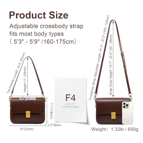 Image of Genuine Leather Crossbody Shoulder Handbag Purses Bags for Women | Scratch Resistant Leather, Adjustable Strap, Gold Hardware, Inner Pockets, Magnetic Snap for Daily Travel Women's Gifts