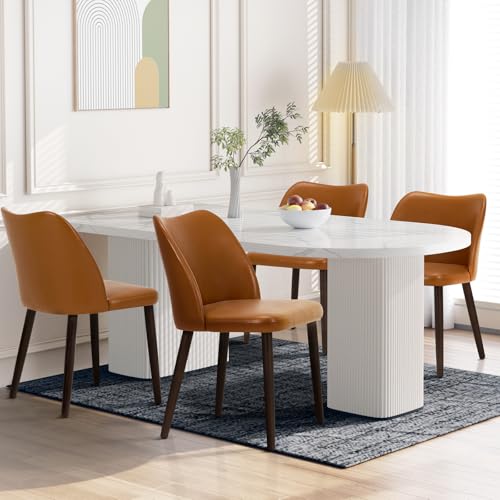 Image of Wooden Dining Chairs Set of 4, Upholstered Kitchen Dining Room Chair, Modern Faux Leather Farmhouse Dinner Chair for Restaurant & Cafe, Light Brown