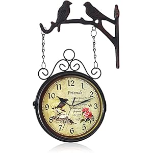 Dubbelzijdige Stationsklok Nostalgie Stationsklok Met Dubbelzijdige Wijzerplaat Buitenklok Tuin Smeedijzer 360 ° Rotatie…