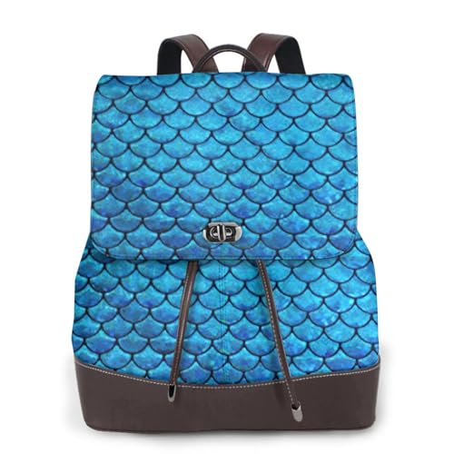 Petit sac à dos d'affaires loisirs en cuir premium texturé écailles bleu pour femme active