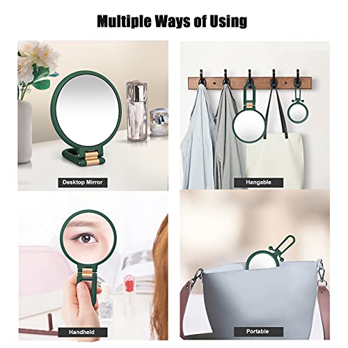 Eeekit 2 Pieces 15X Magnifying Handheld Mirror And 10X Travel Double Sided Foldable Makeup Mirror, Tabletop Swivel Vanity Mirror Use For Blackhead, Comedone Removal, Draw Eyebrows (Green) #TOP4