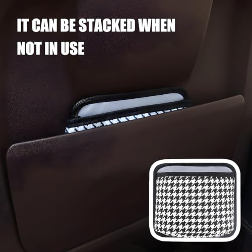Image of Car Trash Can, Mini Foldable Vehicle Garbage Organizer with 15PCS Bin Bag, Check Pattern Auto Interior Hanging Bin Container Accessoies, Universal for SUV Sedan Truck (Black /White)