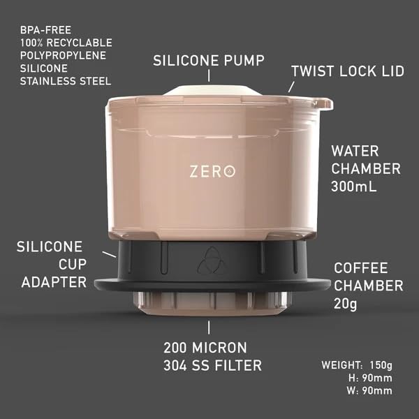 French Press Coffee Maker – Quick Brew in 60 Seconds, Portable Manual Coffee Press with Stainless Steel Filter, Compact & Eco-Friendly for Travel, Home, Office, Outdoors – Trinity Zero