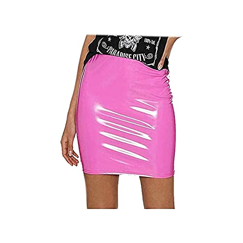 ZJ Clothes Mini Jupe Moulante en Vinyle PVC Wet Look Party pour Femme - Jupe Courte Florale FlaPink - Vêtements décontractés de Base Polyvalents et humides (Rose 12-14) Cover