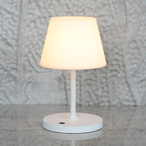 Image of LOTITOL Outdoor Table Lamp/Cordless USB Rechargeable 4000mAh / 2700K LED/Touch Dimmable/Portable Battery Operated / IP44 Waterproof/PE Shade/Bedroom Dinning Camping Patio (9.6in, White)