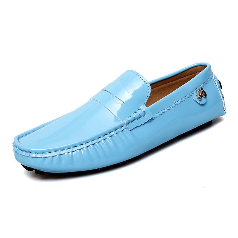 Battle Men Men's PU Leather Penny Moccasins Slip-On Driving Loafers Lightweight Casual Shoes with Flexible Anti-Slip Rubber Sole(Light Blue,12 M US)