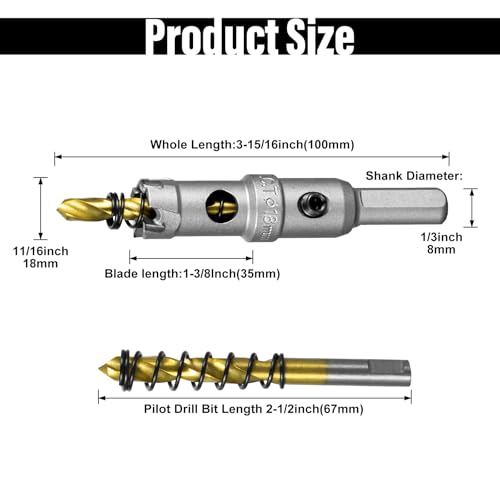 Image of SALI 3 /4 inch (19mm) TCT Hole Saw Kit Tungsten Carbide Tipped Hole Saw Drill Bit with Titanium-Plated Pilot Drill bit for Metal, Stainless Steel, Iron, Wood, Plastic 2pcs