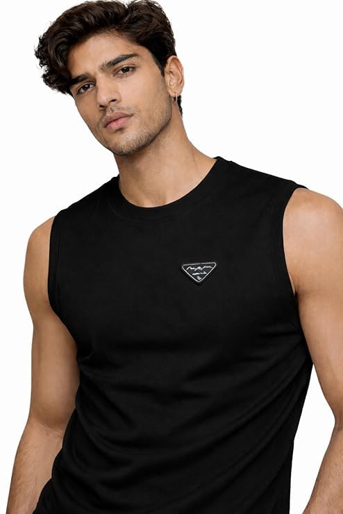 Men's Gym Vest Sleeveless Tank Top | Cotton Lycra Blend Stretchable Athletic Vest | Round Neck Breathable Workout Training Running Sports Fitness Gymwear for Men | Regular Fit-image-30