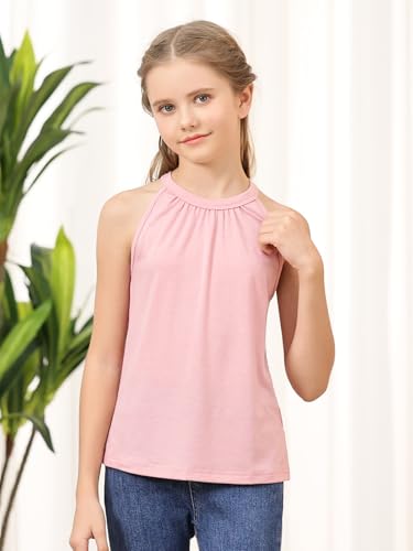 GORLYA 2 Pack Girls Halter Neck Summer Sleeveless Shirt Multipacks Casual Curvy Tank Tops for 6-14Y3
