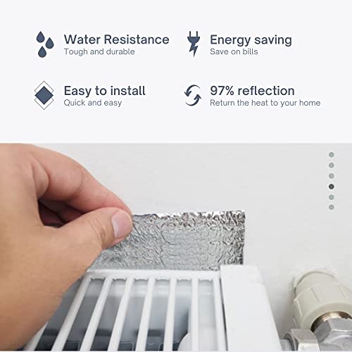 ROVSON Heizkörper Reflexionsfolie 5x0,6m (4mm) Dämmplatten Hinter Heizkörper Wärmedämmung Reflexionsplatte Isolierfolie aus Alufolie Inklusive Aufkleber