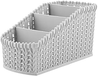 Wifehelper Multi-grid Rattan Desktop Storage Box Cosmetics Holder Desktop Organizer Home Accessories Container(Light Gray)