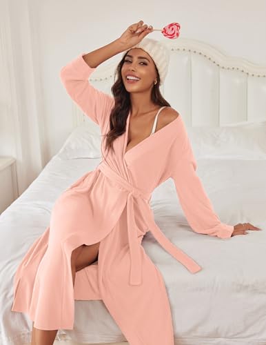 Ekouaer Fleece Robes for Women Plush Knit Bathrobes Lightweight Spa Housecoats with Pocket Soft Ladies Loungewear S-XXL4