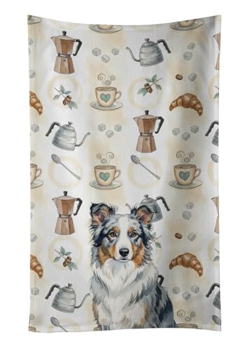 Caroline's Treasures Blue Merle Border Collie Coffee Bar Kitchen Towel Velour Plush Front and Cotton Loop Back Machine Washable