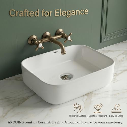 Image of ARQUIN ARQUIN Wash Basin for Bathroom Table Top Washbasin, Countertop Basin | Ceramic Washbasin Bathroom,Hotel | Living Room | Office Vanity Wash Basin (19.69x15.75x5.71 Inch)