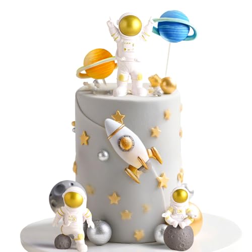 LaVenty Weltraum Kuchendekoration Outer Space Astronaut Tortendeko Weltraum Astronaut Tortenaufleger für Weltraum Geburtstagdeko Astronaut Party Zubehör Babydusche