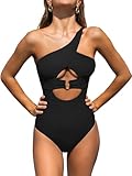 CUPSHE Women's One Piece Swimsuit Bathing Suits One Shoulder Asymmetrical Neck Cutout U Wire Adjustable Straps, M Black