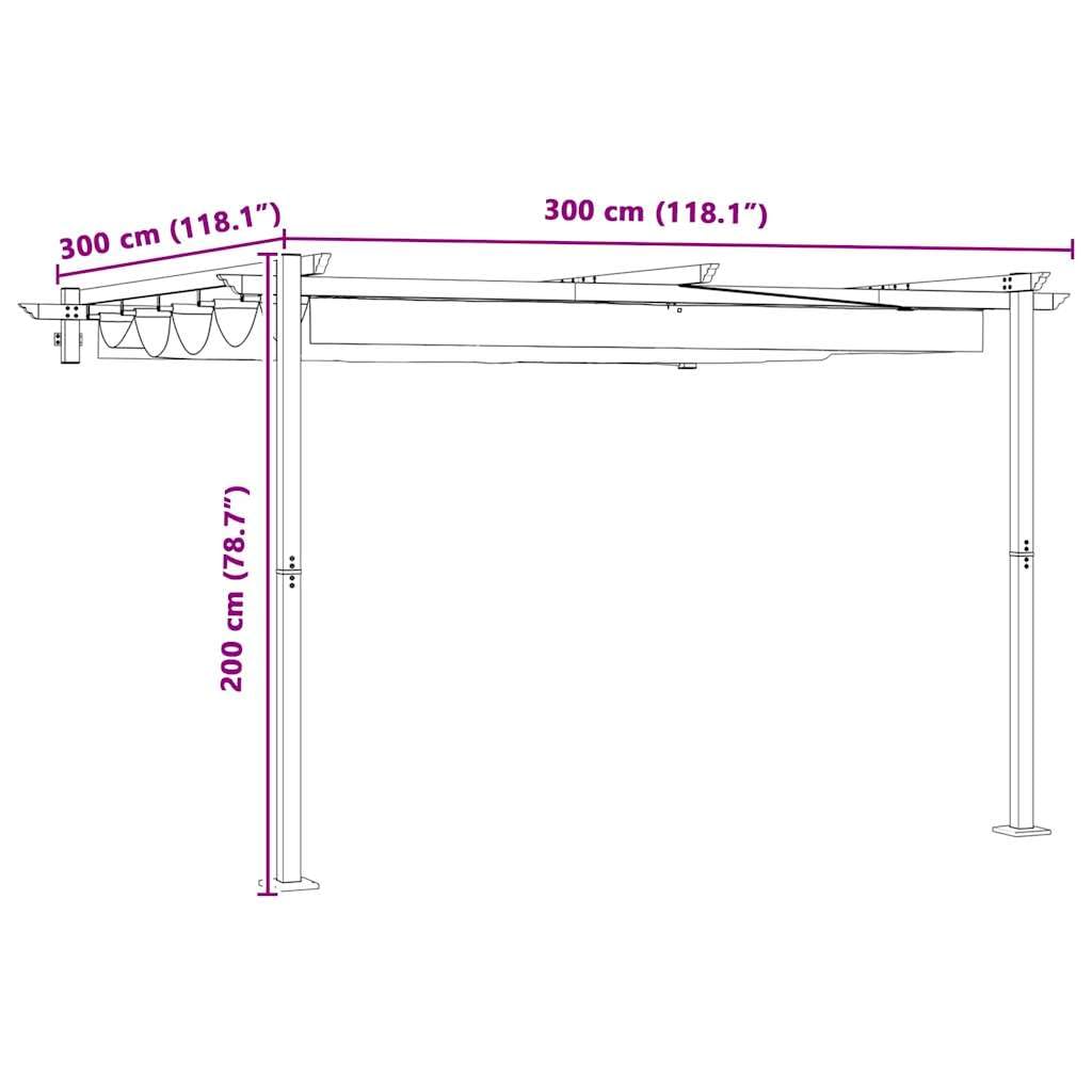 Pawilon 300 x 300 x 200 cm, kremowy, poliester z wysuwaną ochroną przed słońcem, pawilon ogrodowy ze stalową ramą, na taras, pawilon, namiot imprezowy lub namiot biesiadny