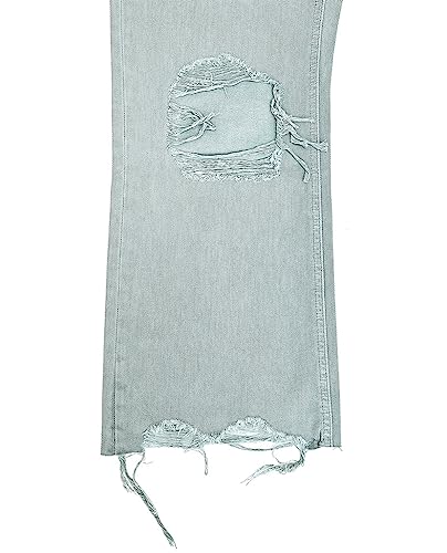 VERVET by Flying Monkey Distressed Cropped Flare Jeans Sage Blue High-Waist4