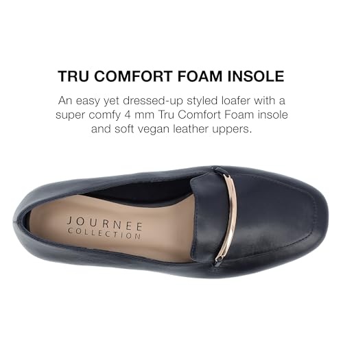 Image of Journee Womens Loafer Flat Notched Topline Square Toe Slip-On Block Heel - Wrenn Casual Dress Shoe