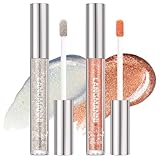 LANGMANNI 2 Colors Diamond Glitter Lip Gloss Set,Long Lasting High Shine Shimmer Liquid Lipstick Set,Hydrating,Moisturizing Lip Gloss Kit Gift Makeup For Girls(#01+02)