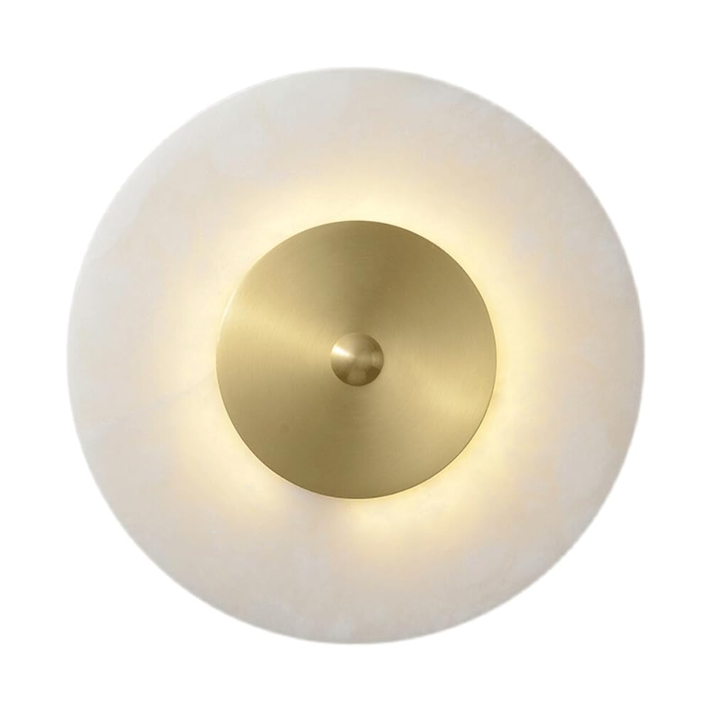 Alabaster Wall Sconces-9.84IN Modern Natural Marble Vanity Light 3000K LED Hardwired Gold Wall Sconce Lighting Alabaster Marble Wall Lamp Round Stone Wall Light For Living Room Bedroom Mirror Hallway