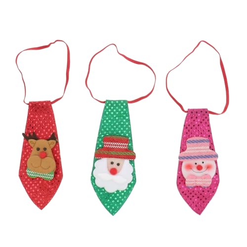 TOYANDONA 3pcs noël Enfants Cravate allument Fermeture éclair Cravate Paillettes garçons Lumineuse père noël Bonhomme de Neige cerf pré- pour la fête Fournitures fête du Banquet