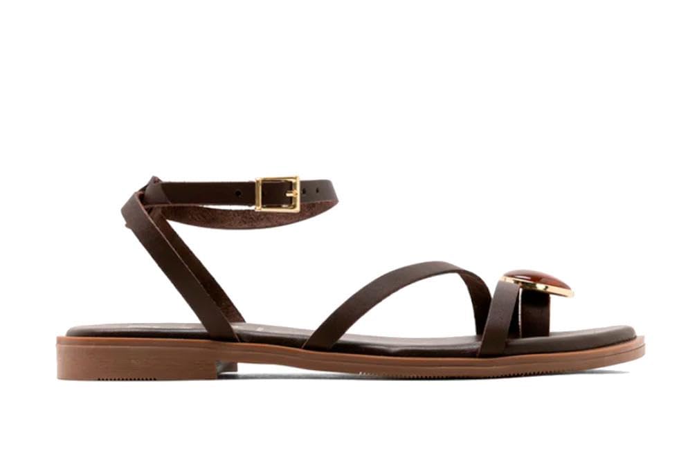 Sandalia plana de dedo Oh! My Sandals 5855 marrón para mujer de piel - Mujer